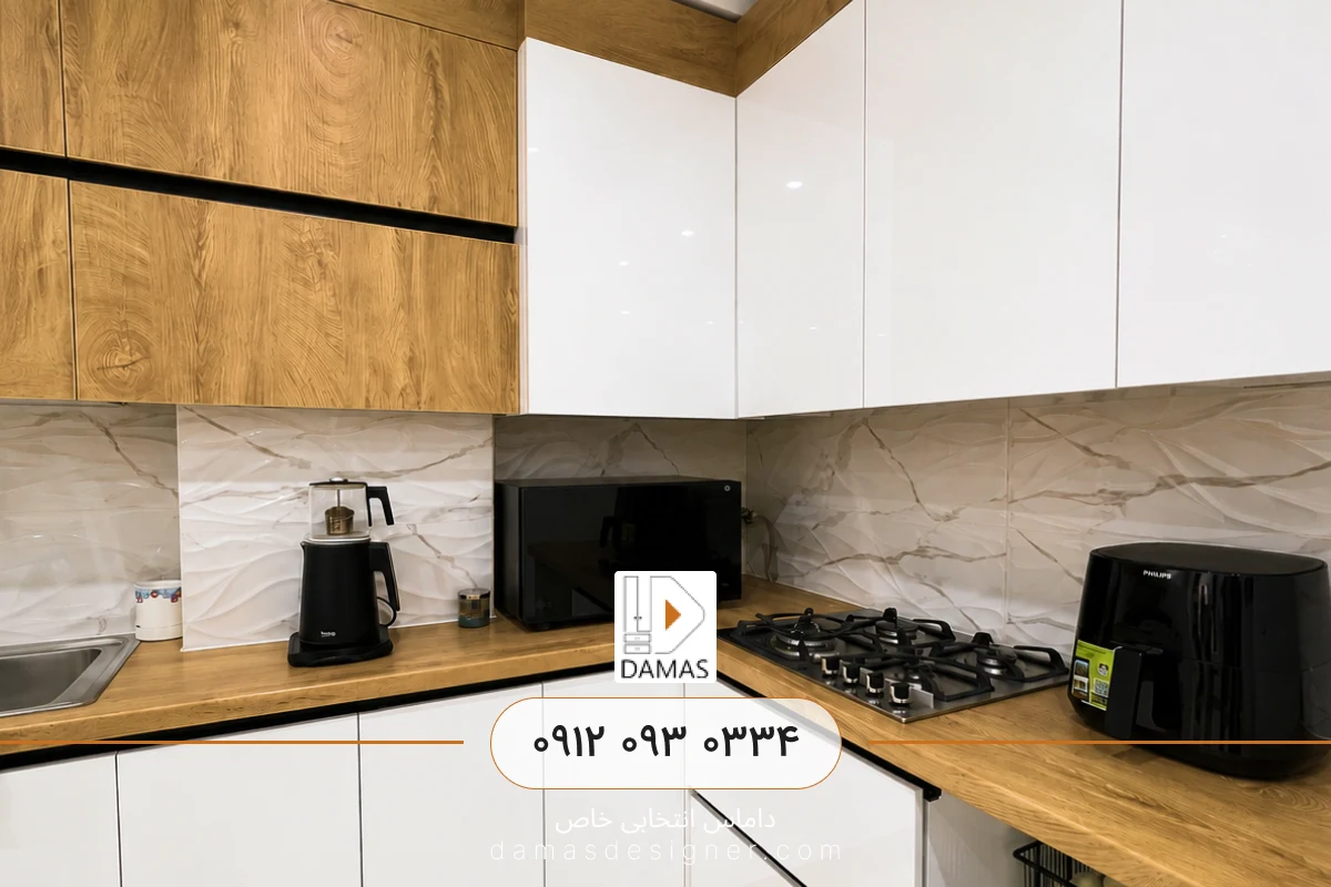 هایگلاس کابینت مدرن سفید و چوب اقساطی در کرج